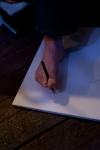We made the artists draw without using their hands... some used their feet and some used their knees at Dr. Sketchy Wellington in September 2010. Photo by Alastair Moore