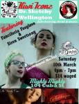 Comic duo, Siren Sweetsong with her alluring voice, and chameleon Fanciforia Foxglove gave us an afternoon of Kiwi Inconz entertainment.  Poster by Grace la Belle