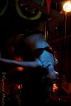 Two incredibly talented performers: juggler and balancing babe Miss Ellaneous with blindfolded violinist and poledancing beauty Danny De Mure. Photograph by Raymond Massa.