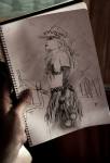 Drawing of Jo hanging on a marae at Dr. Sketchy Wellington February 2011. Photo by Pauline Autet.