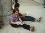 Dr Sketchy SWFL Regulars Anne & John Fox sketching at the steps of the Sidney and Berne Davis Art Center.