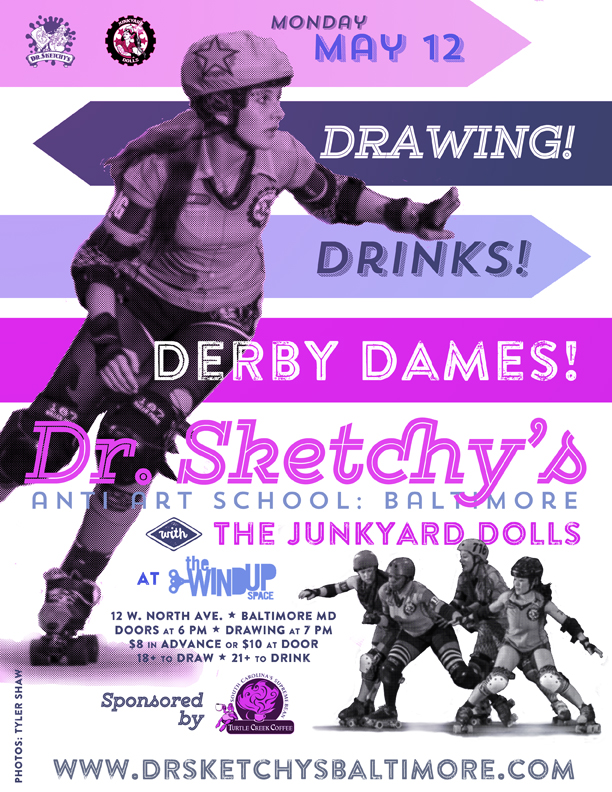 Dr. Sketchy's Baltimore with Junkyard Dolls flyer